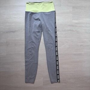 PINK Victoria's Secret Yoga Leggings Gray Neon Green Logo Stripe Women S